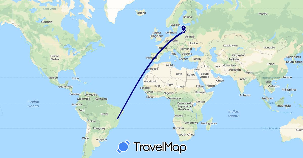 TravelMap itinerary: driving in Brazil, Lithuania, Latvia (Europe, South America)
